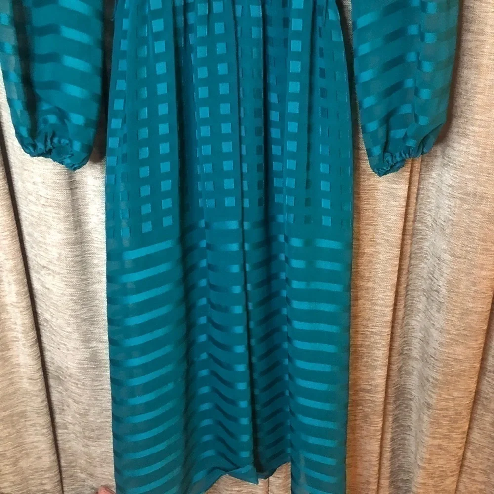Vintage 80’s Donna Morgan for Non Stop Turquoise Geometric Print Dress Size 8